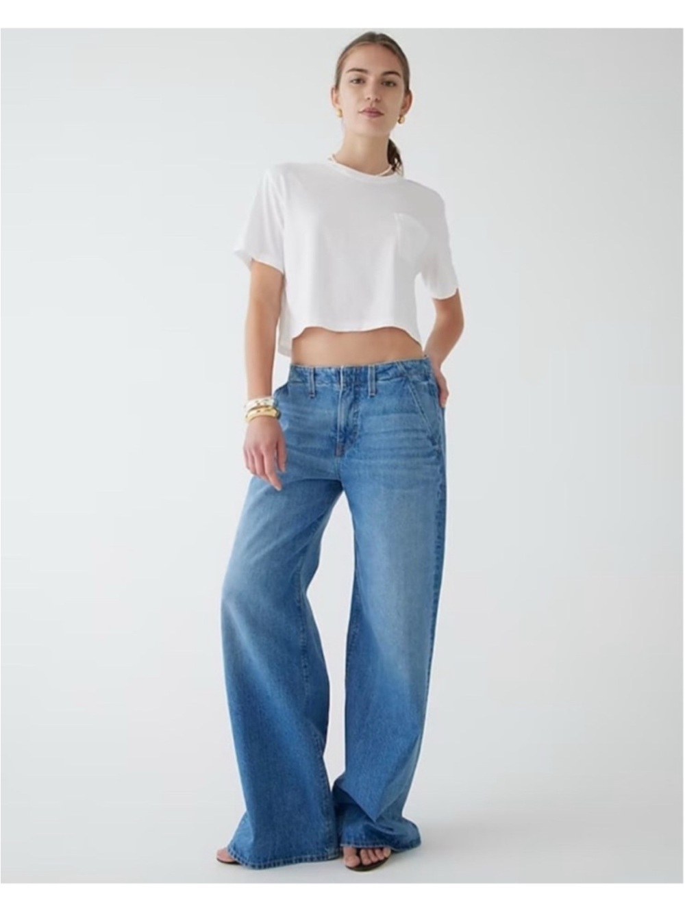 J Crew Point Sur Wide Leg Women's Jeans in Medium Blue